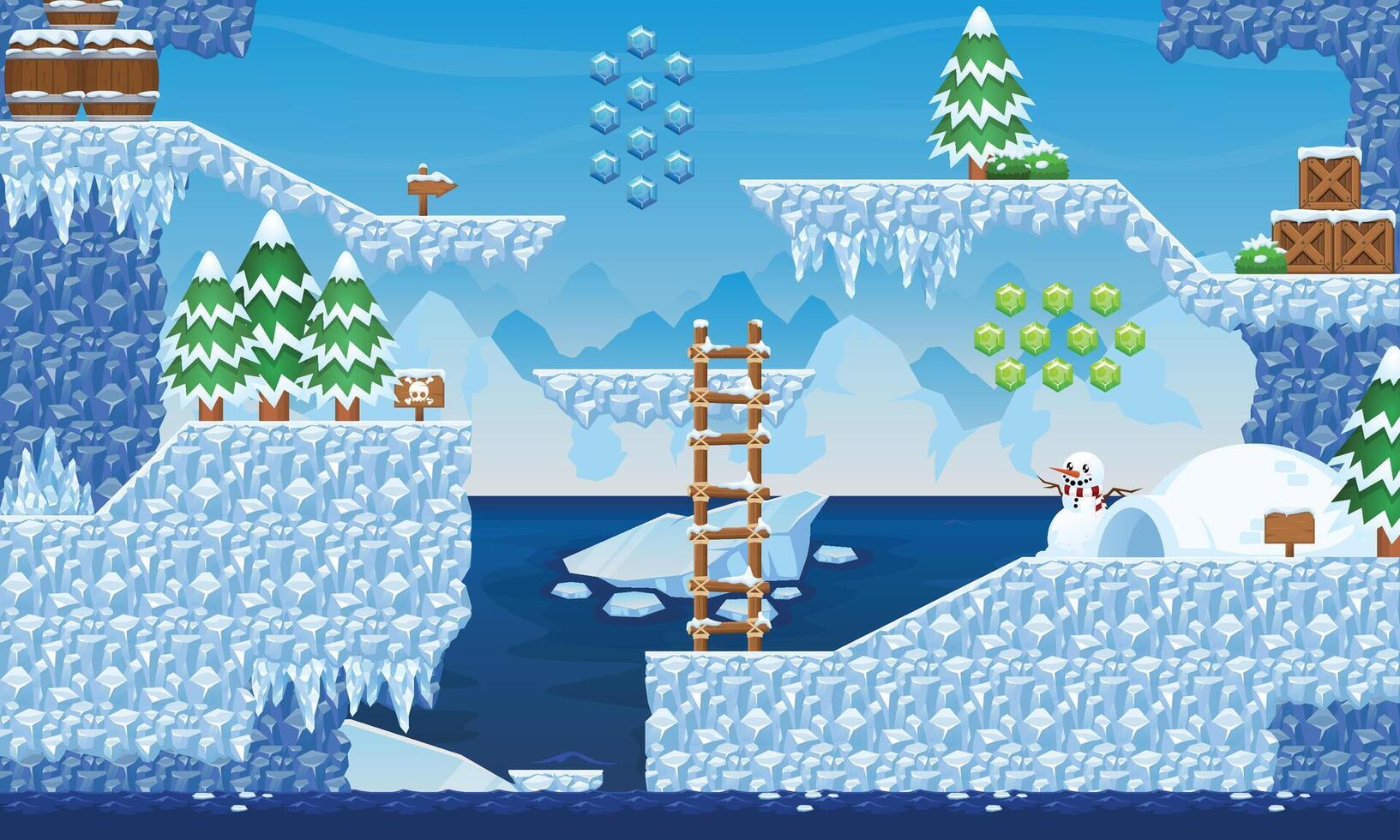 Cold Arctic Platformer Game Tileset vector