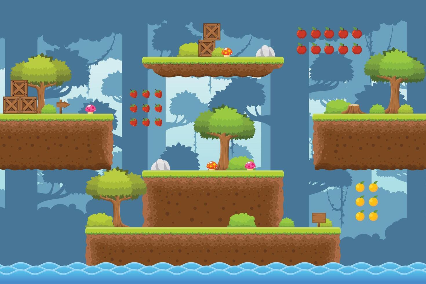 Nature Jungle Platformer Game Tileset vector