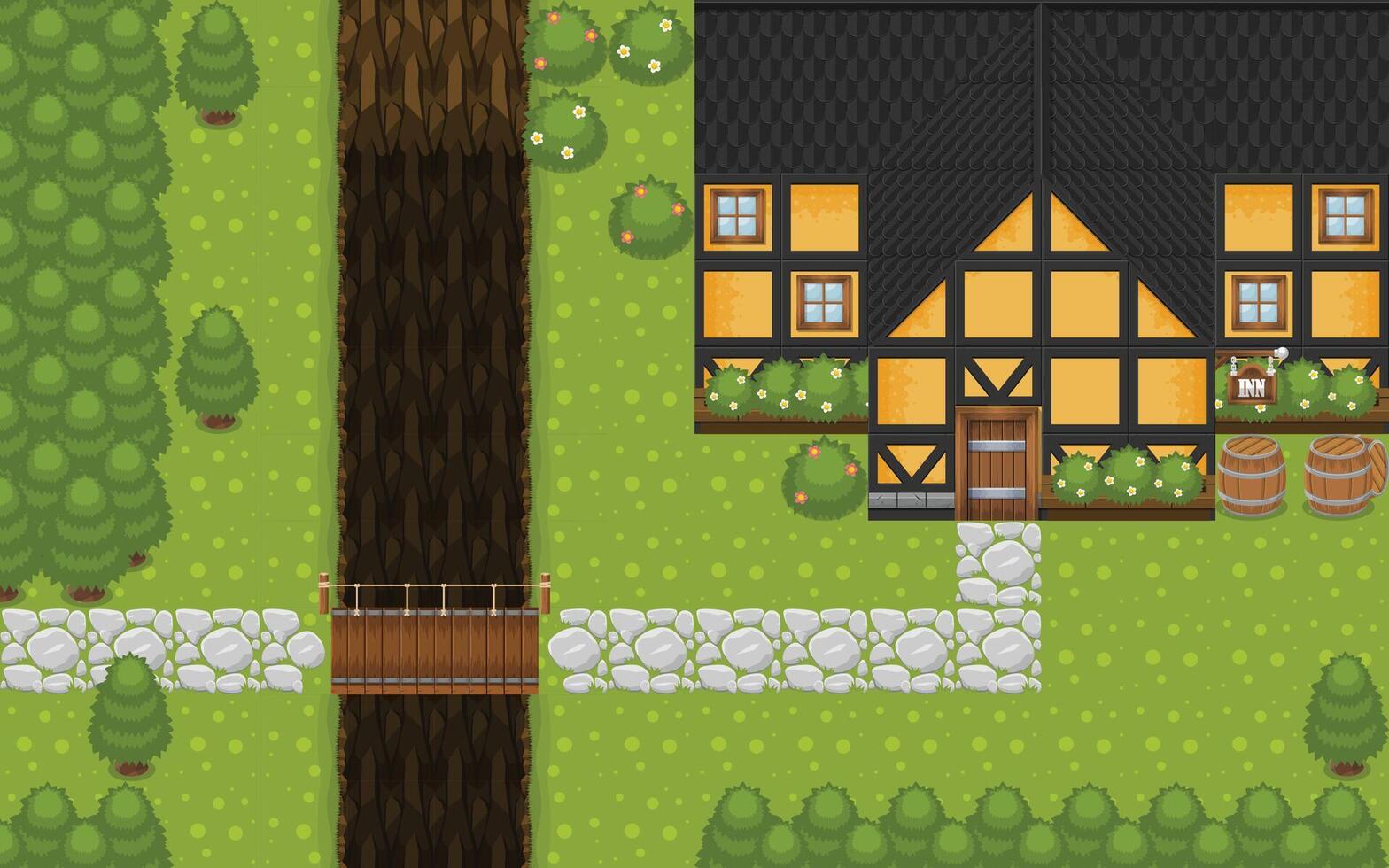 Medieval RPG Inn Top Down Game Tileset vector