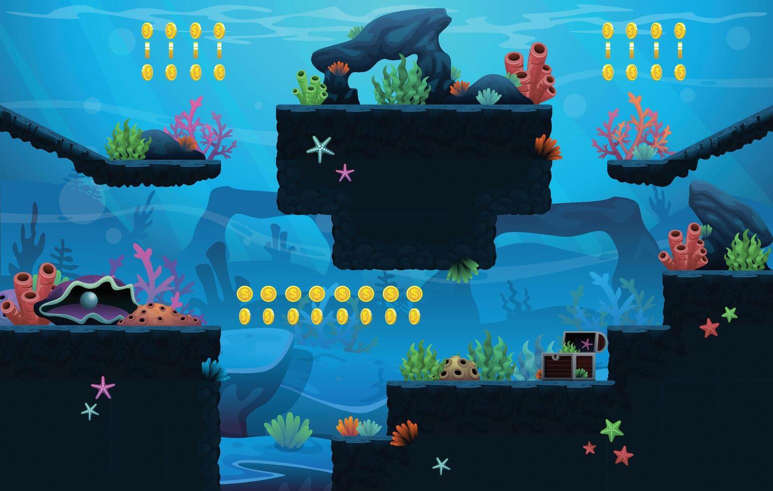 Underwater Sea Platformer Game Tileset vector