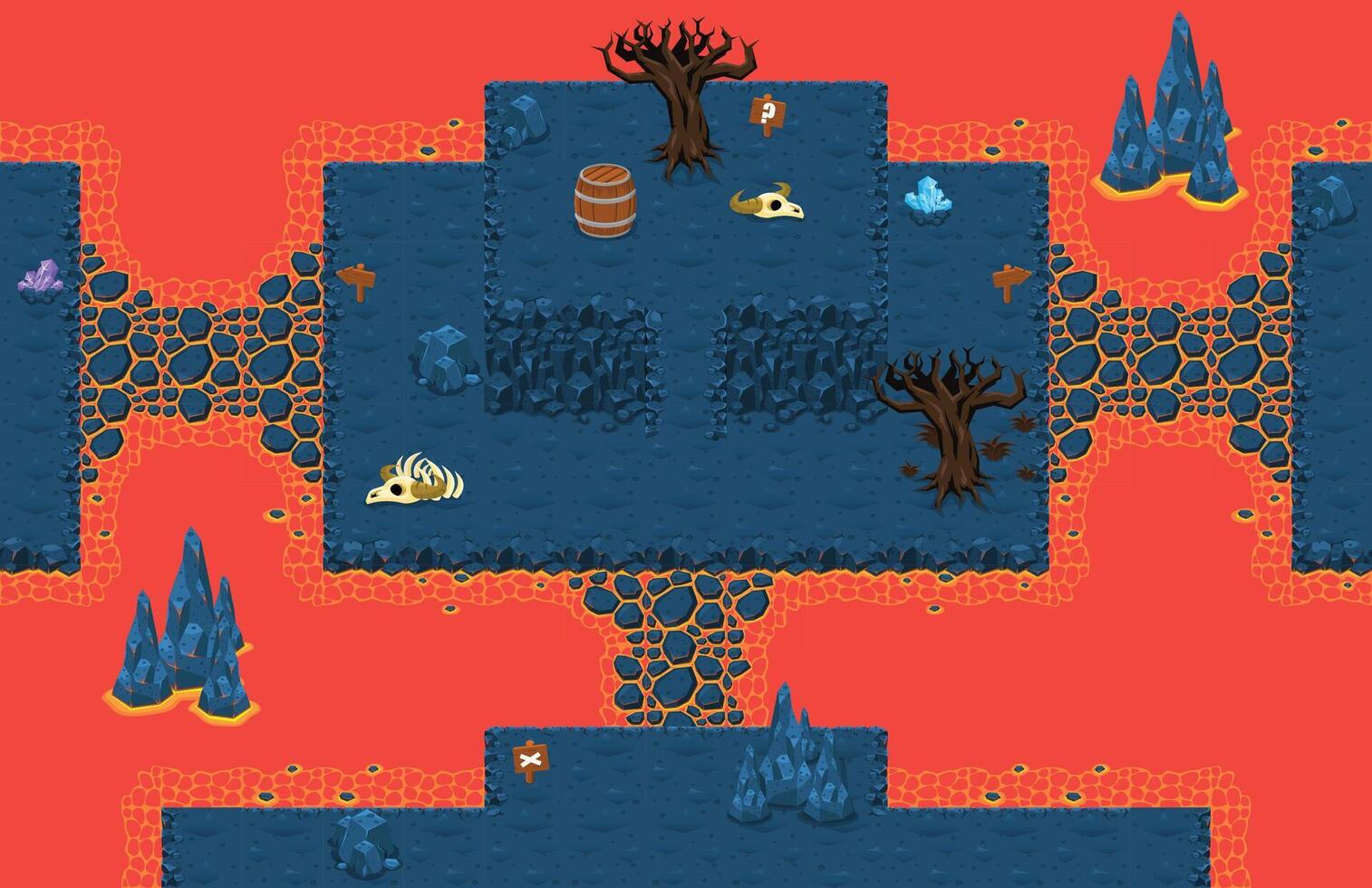 Volcano Lava Cave Top Down Game Tileset vector