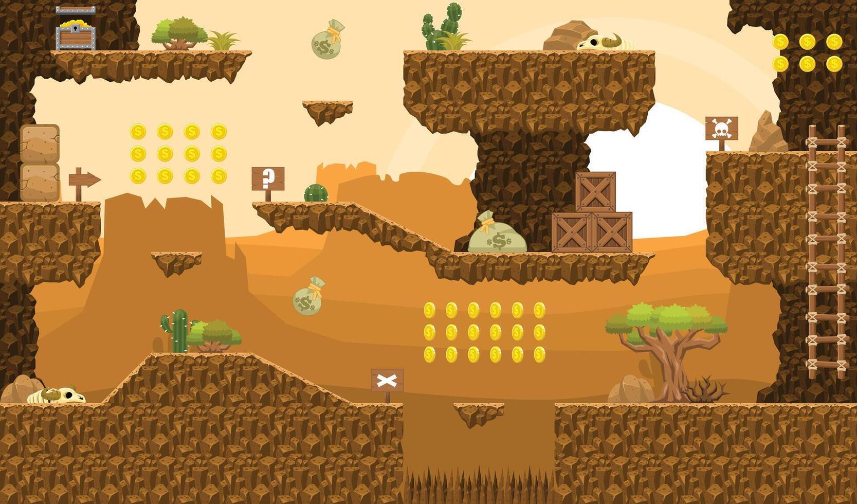 Cowboy Wild West Desert Platformer Game Tileset vector