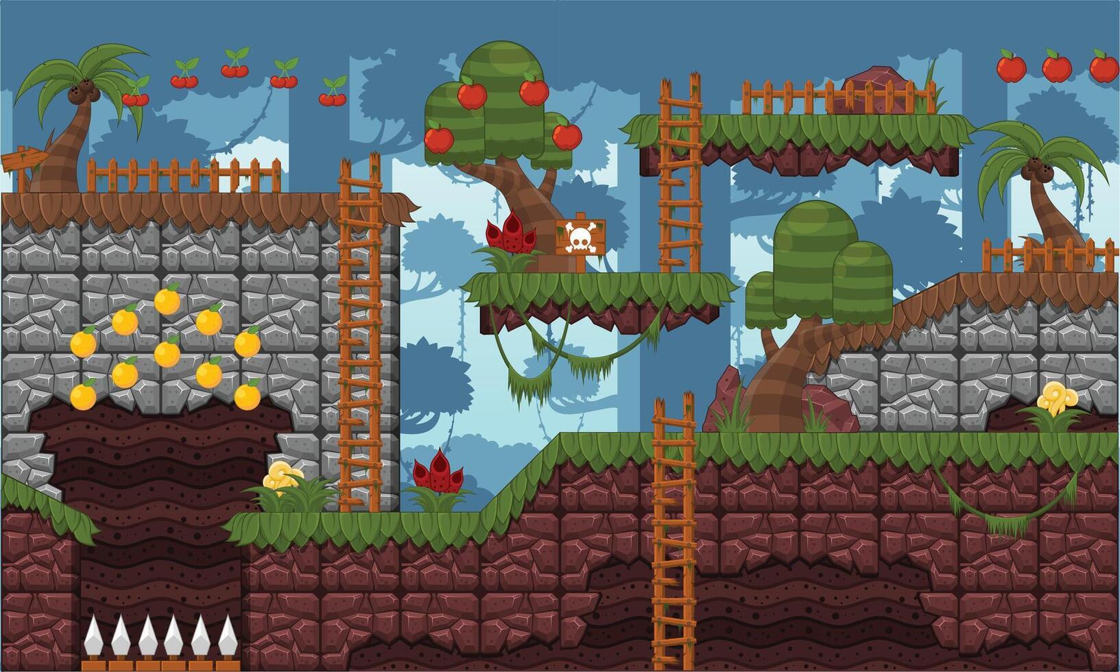 Tropical Jungle Platformer Game Tileset vector