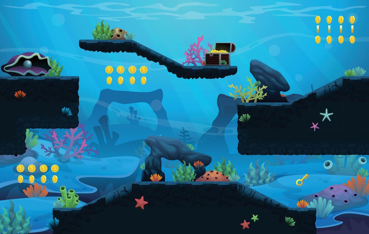 Deep Sea Platformer Game Tileset vector