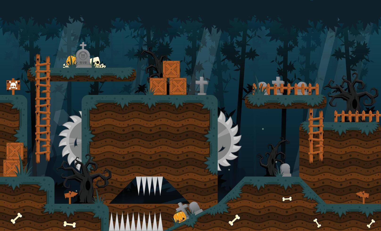 Halloween Night Platformer Game Tileset vector