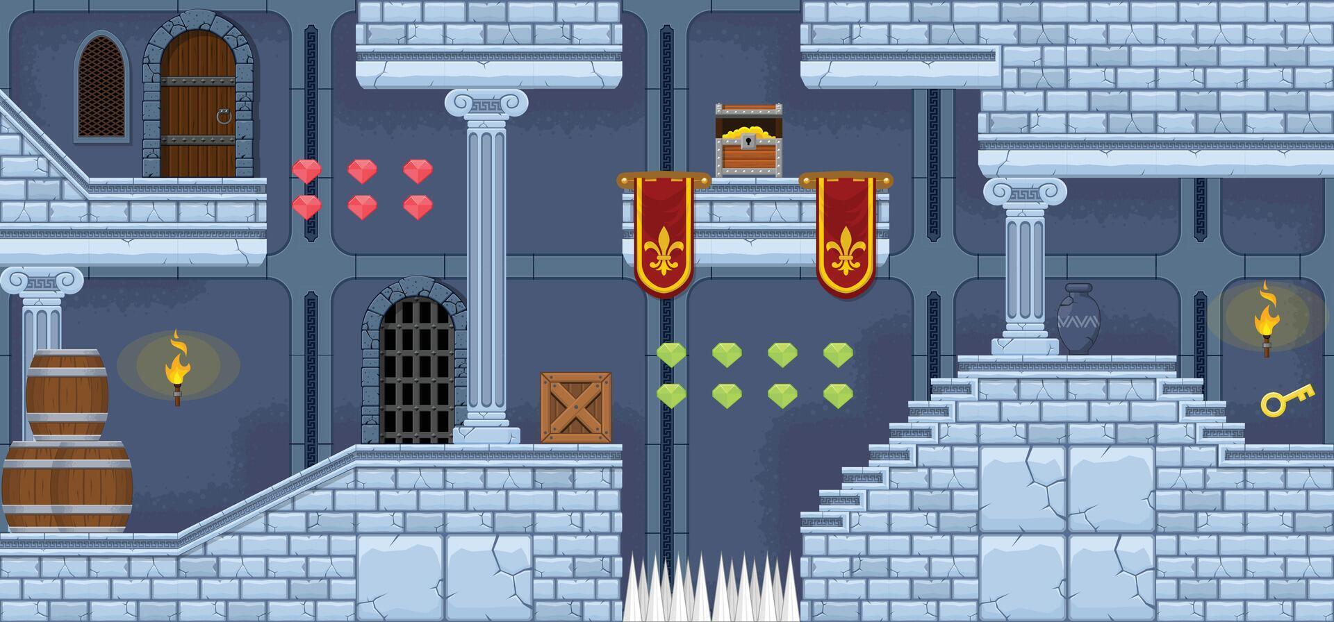 Medieval Kingdom Fantasy 2D Platformer Game Tileset vector
