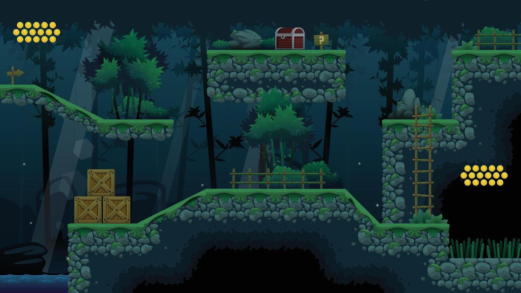Bamboo Forest Platformer Game Tileset vector