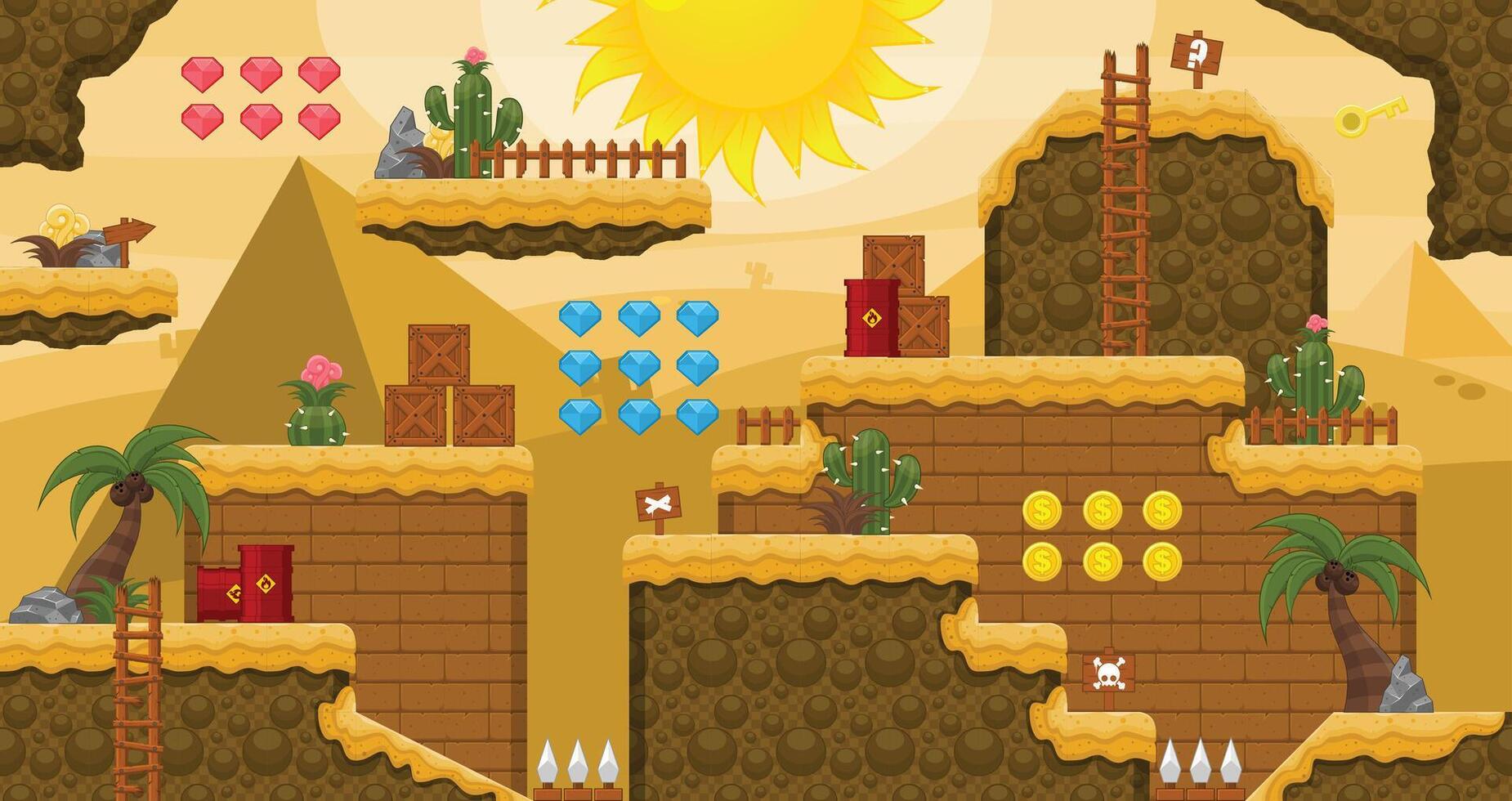 Pyramid Desert Egypt Platformer Game Tileset vector