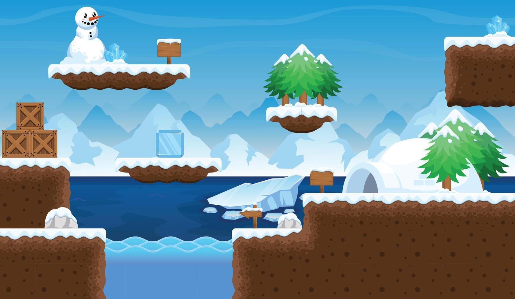 Snowy Christmas Platformer Game Tileset vector
