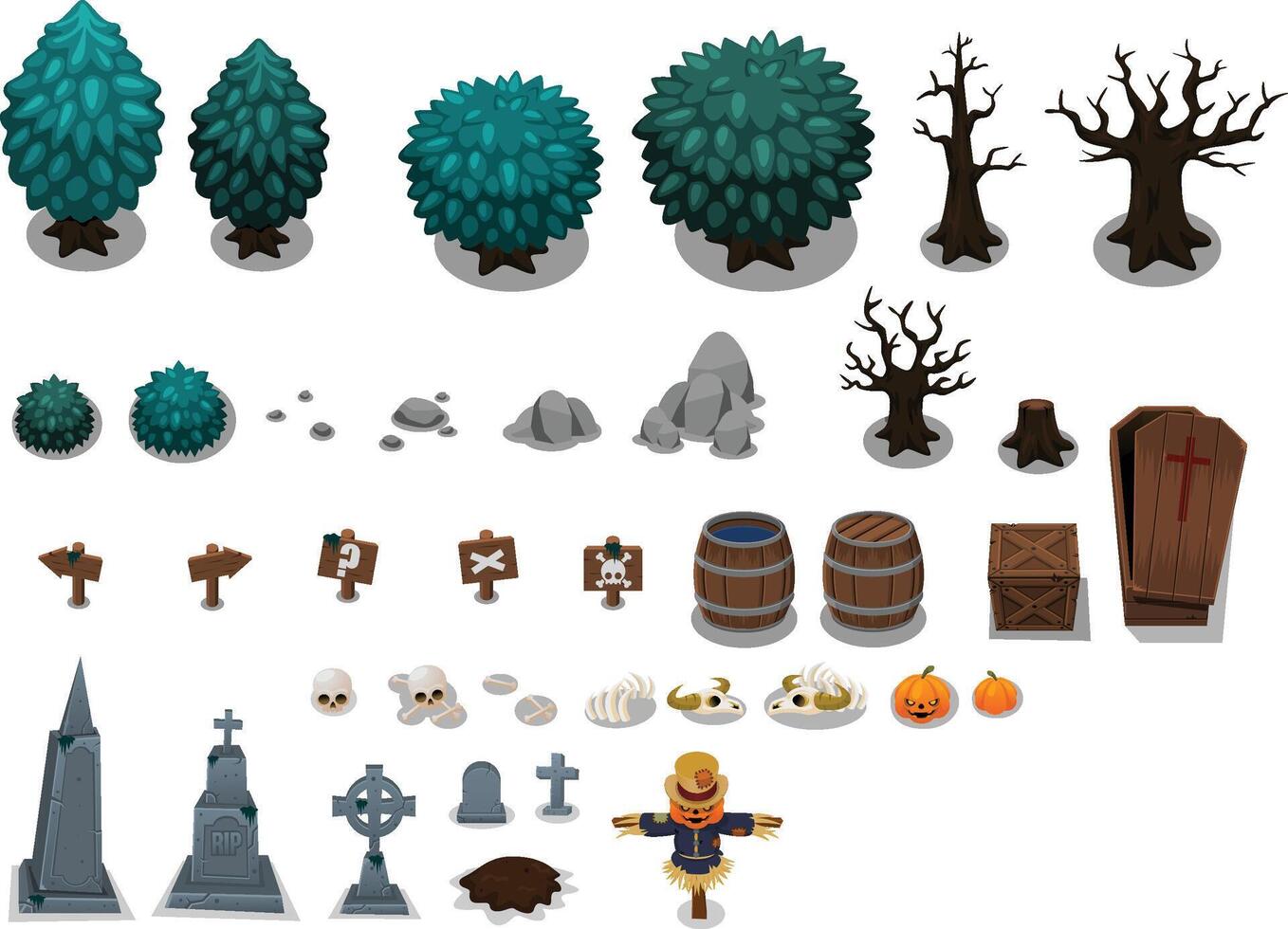 Scary Graveyard Top Down Game Object Props vector