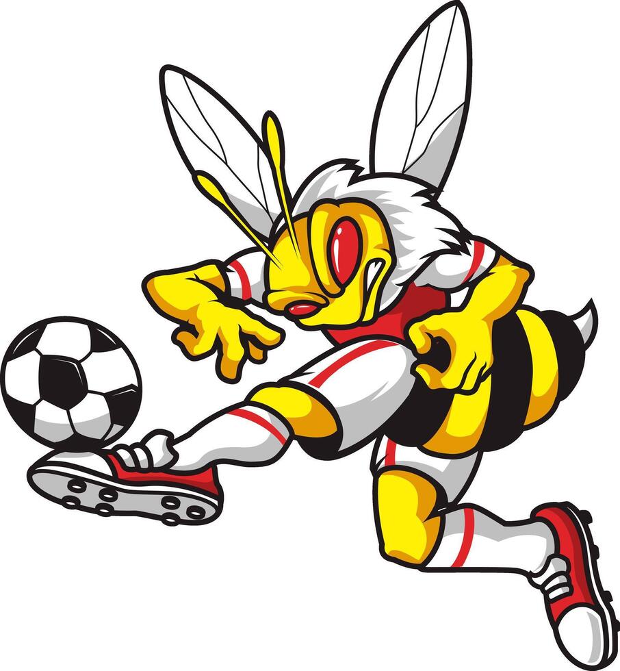 Stinging Soccer Spirit Bee Mascot Design isolated vector