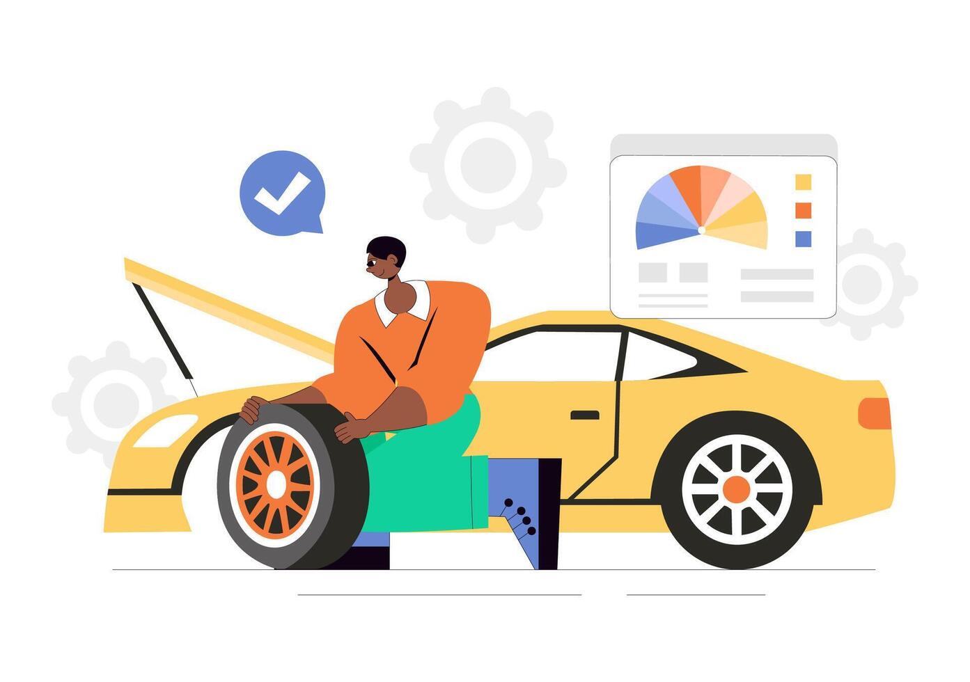 Sports Car Customization Illustration with High-Performance Engine Mods vector