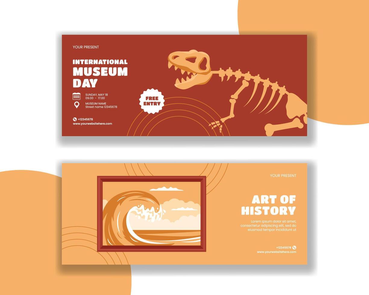 Museum Day Event Social Media Horizontal Banner with Hand Drawn Illustration vector