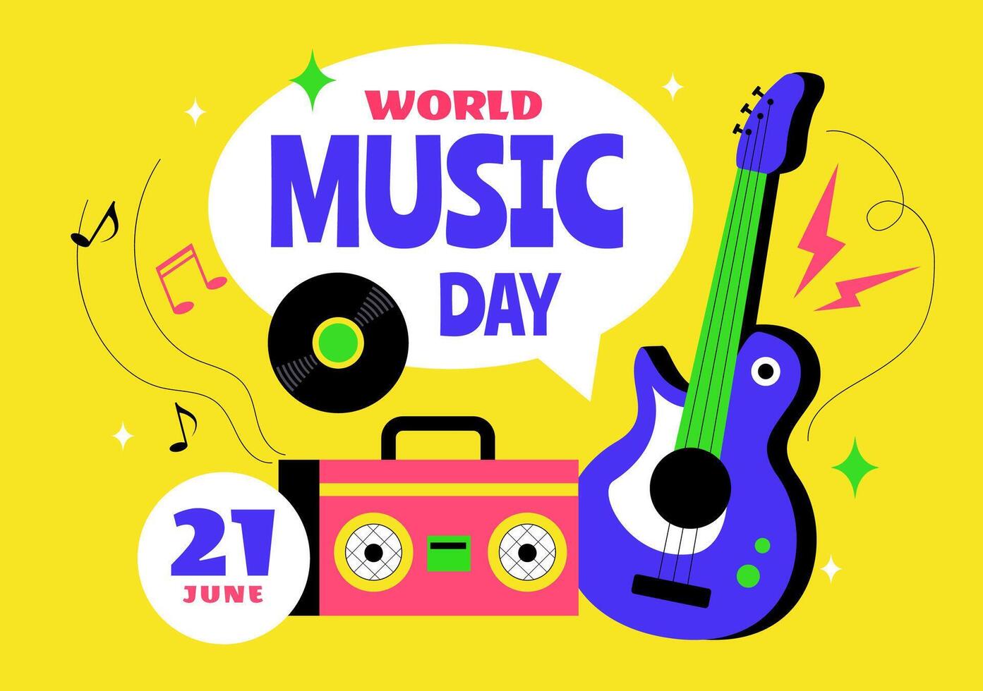 Illustration of World Music Day Featuring Various Instruments and Notes in a Flat Style vector