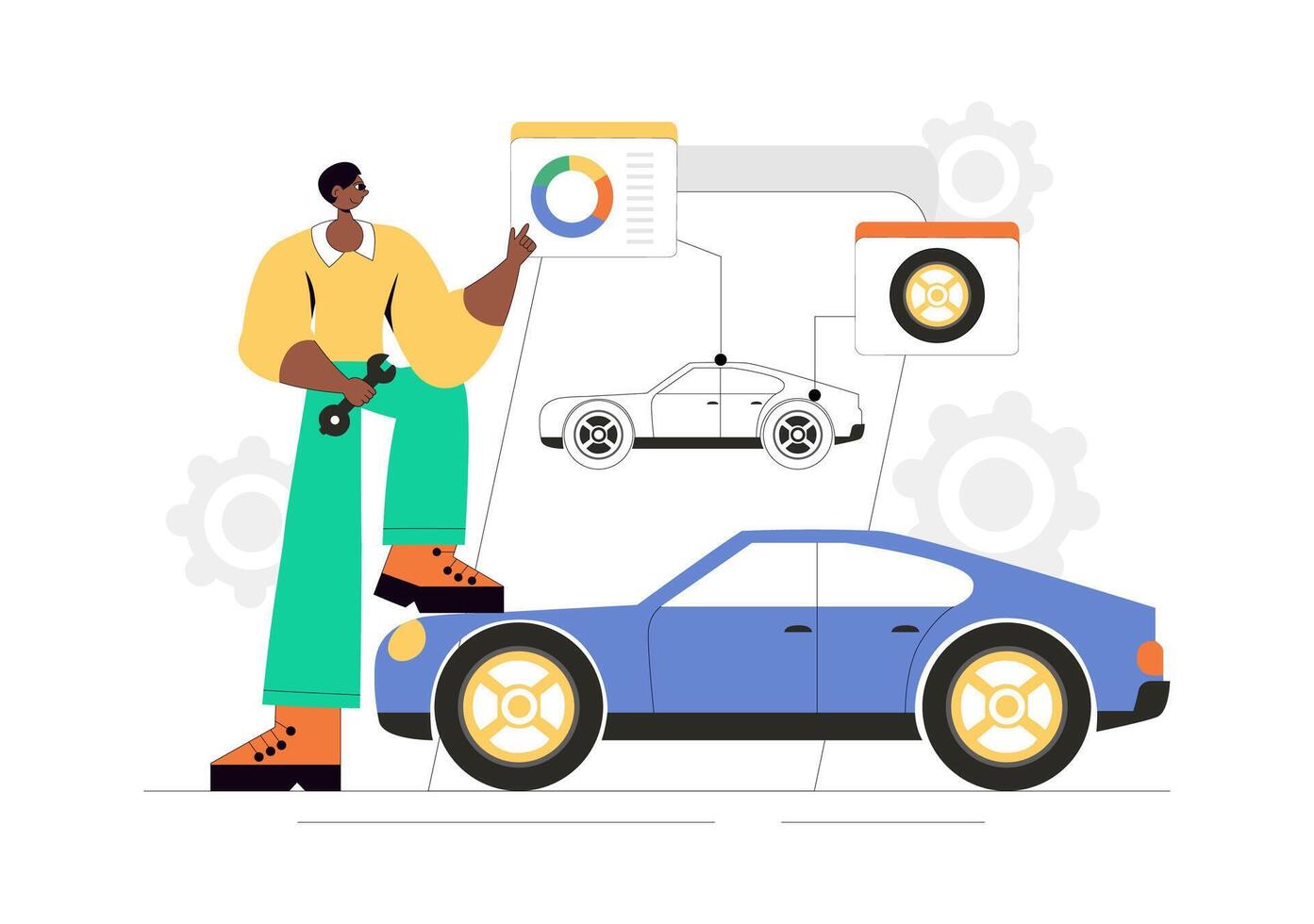 Car Tuning and Performance Upgrades Illustration with Sport Modifications vector