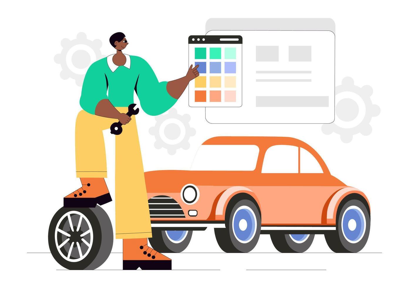 Performance Car Tuning Illustration with Engine Upgrades and Sporty Design vector