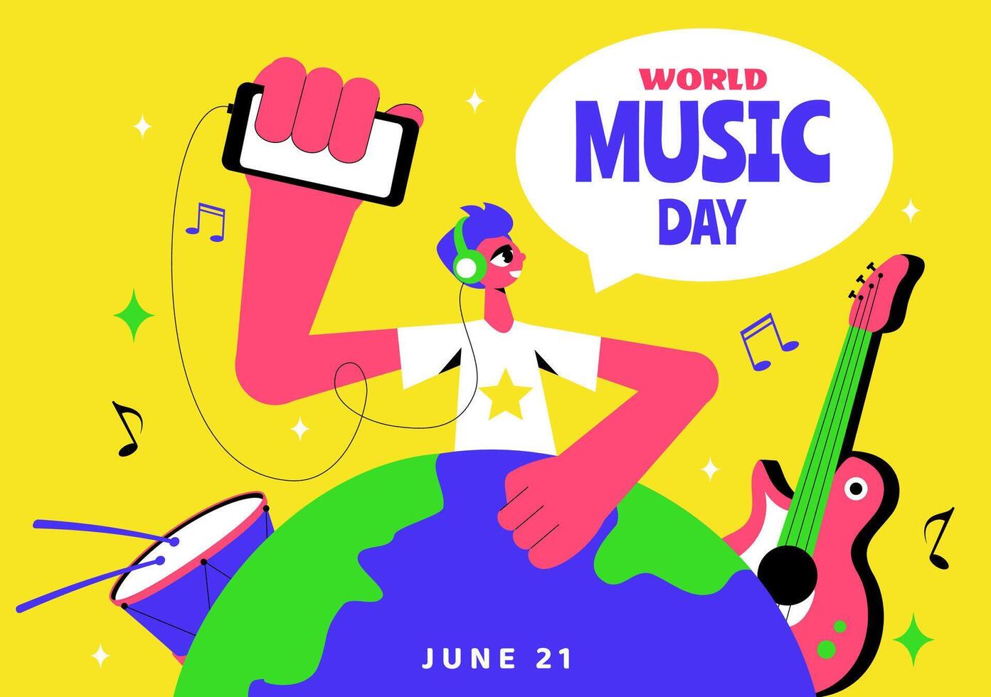 Music Celebration Illustration for World Music Day with Artistic Notes and Instruments vector