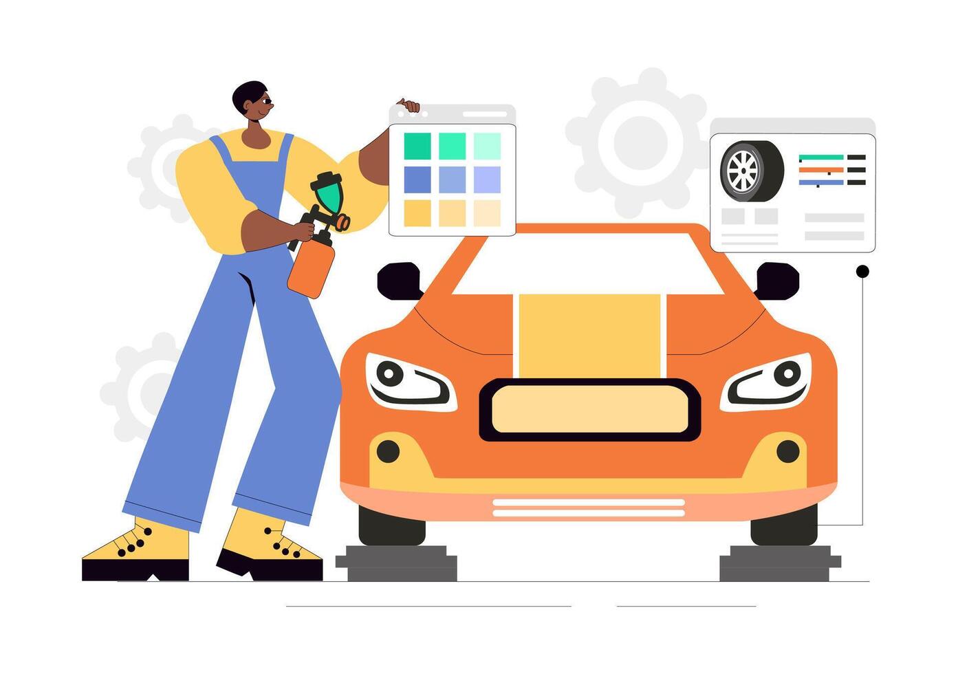 Illustration of a Modified Car with Body Kits and Turbocharger System vector