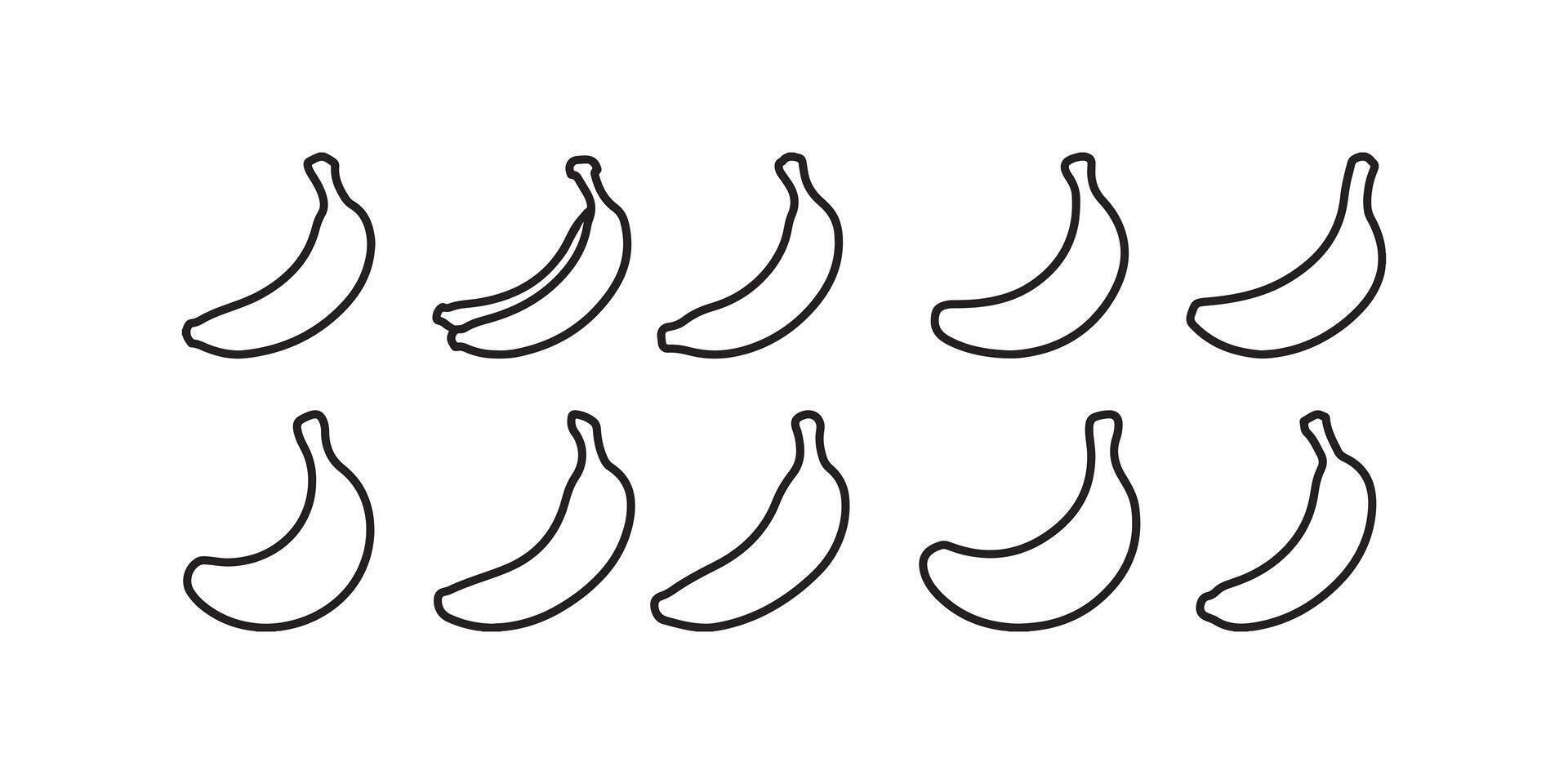 Banana Icon Set Tropical Fruit Illustration Minimal Banana Icons Ripe and Organic Fruit Collection. Banana Set Healthy and Delicious Fruit Symbols vector