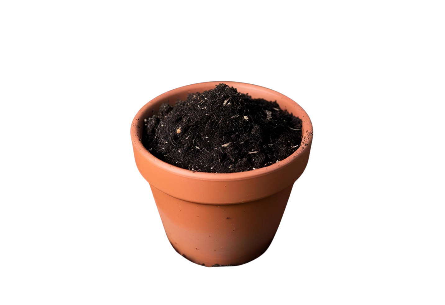 A terracotta pot filled with nutrient-rich soil for healthy planting. png
