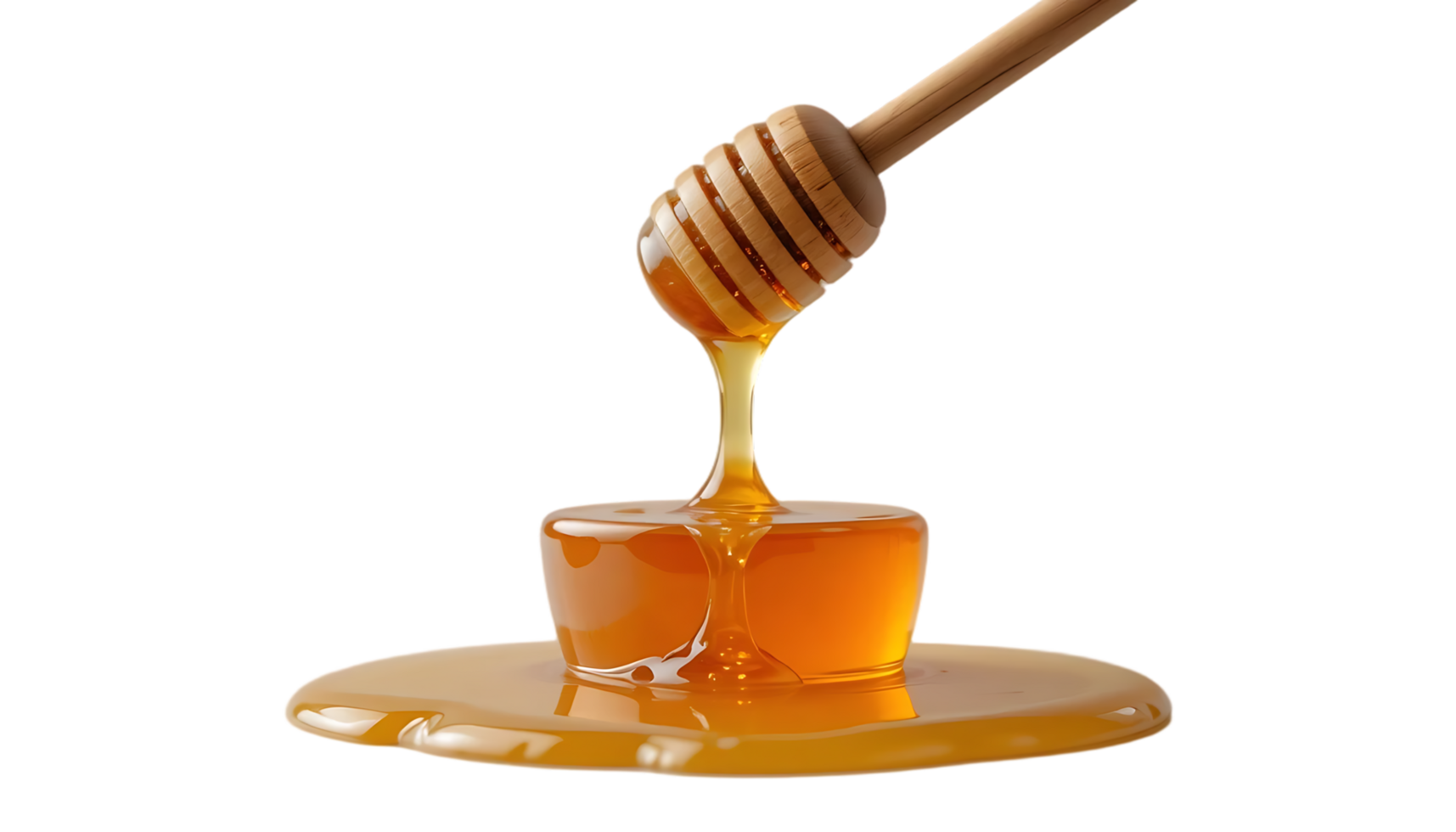 Golden honey dripping from a wooden dipper, showcasing sweetness, natural flavor, and organic goodness, isolated. png