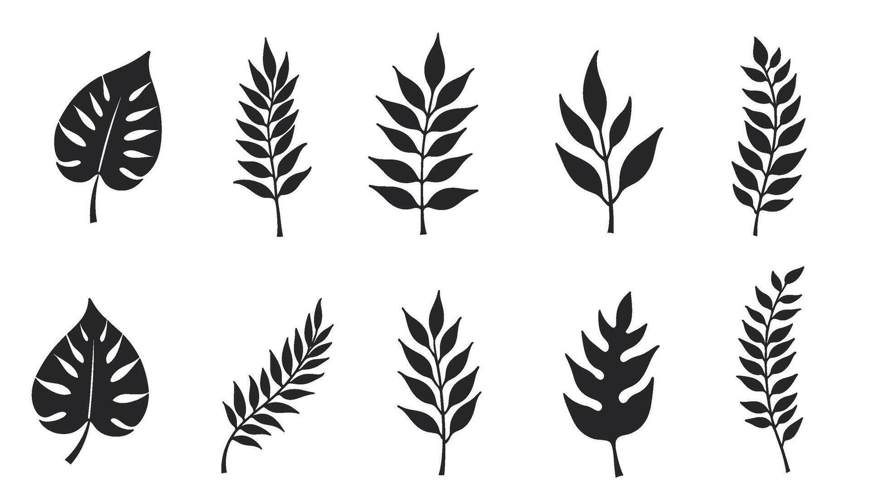 A selection of black leaf outlines presented as a single collection. vector