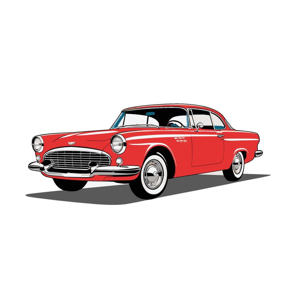 An old red car on a white background vector