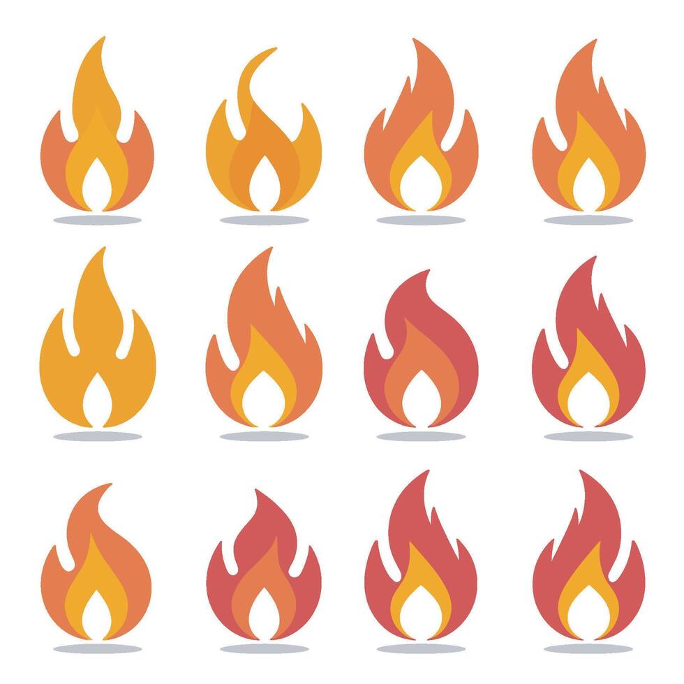 A collection of orange flame symbols carefully arranged in one set. vector