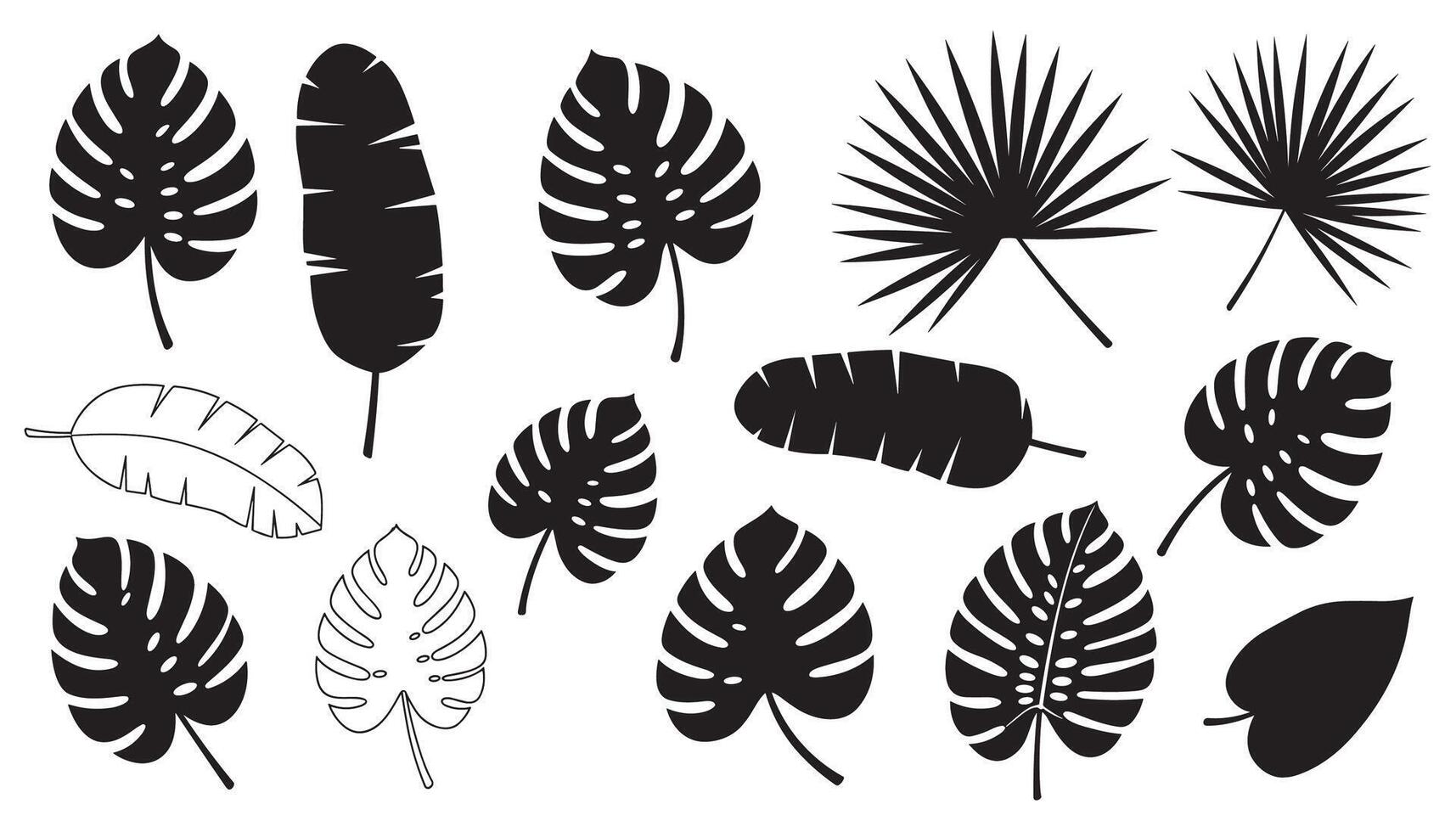 A set of dark leaf silhouettes displayed in a minimalist design. vector