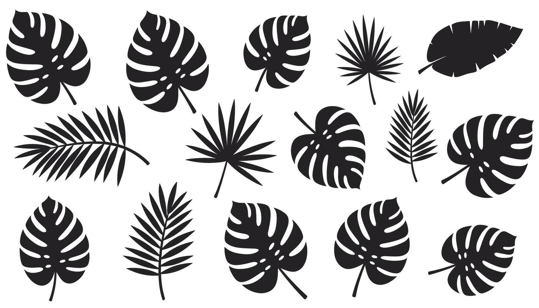 A structured set of black leaf symbols, each carefully designed in silhouette. vector