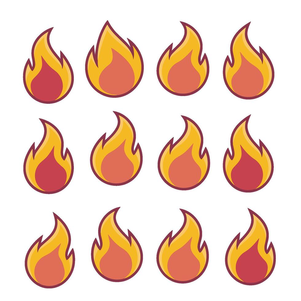 A visually appealing array of flame icons in shades of orange. vector