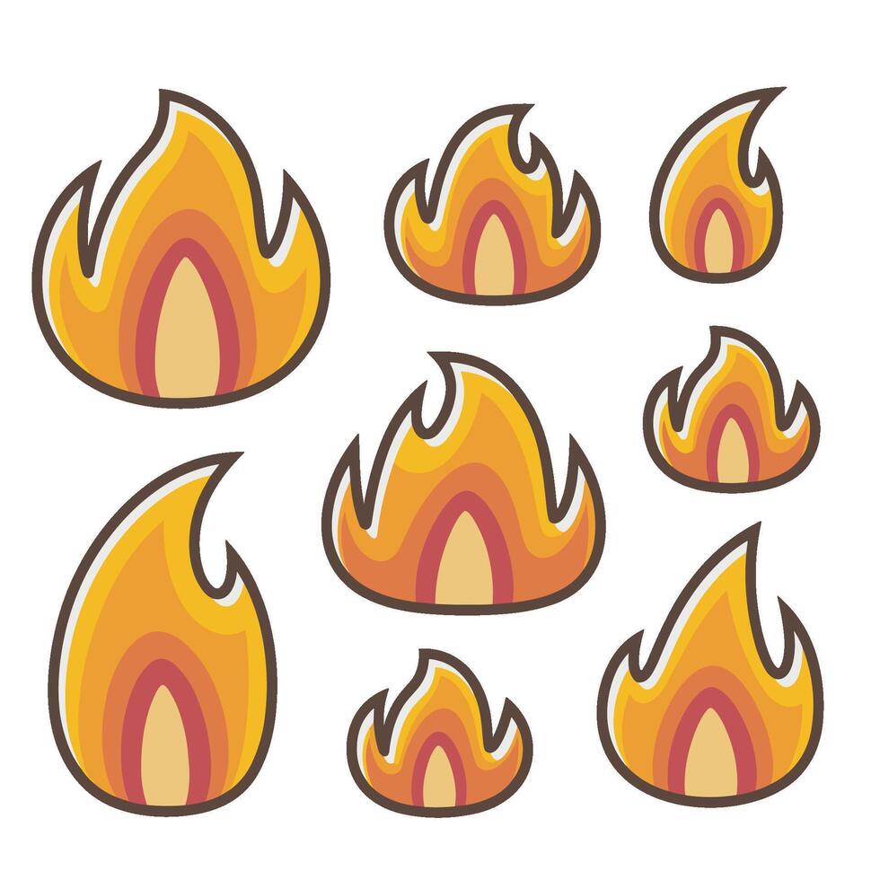 A neatly curated selection of orange flames displayed as icons. vector