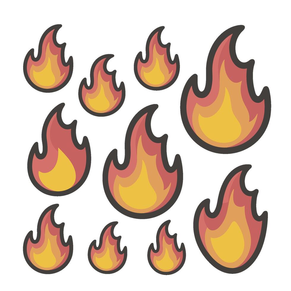 A striking set of orange fire icons displayed together in one compilation. vector