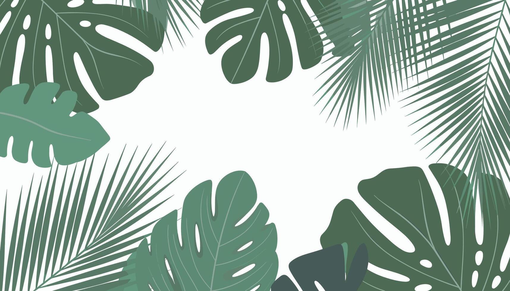 A botanical-themed background adorned with elegant tropical green leaves. vector