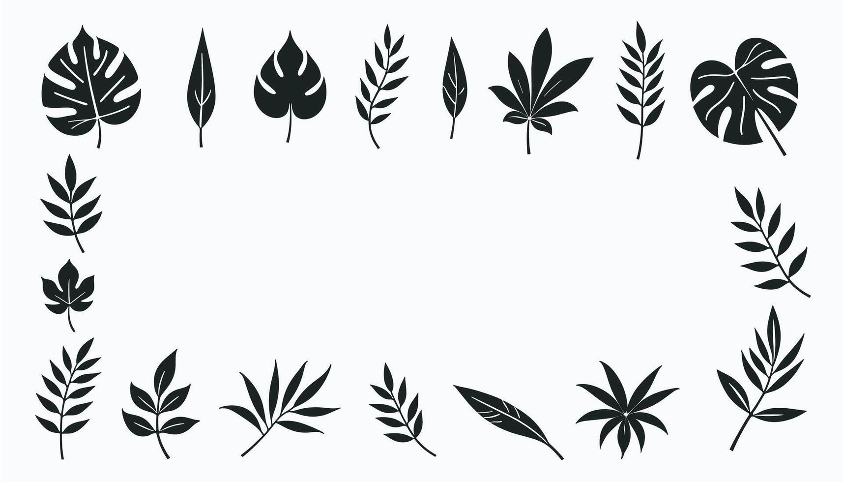 A set of black-colored leaf silhouettes displayed together for design use. vector