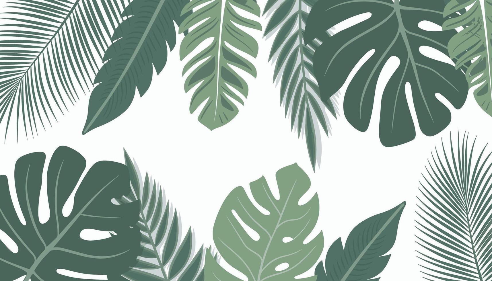 A detailed nature background made up of various tropical green leaves. vector