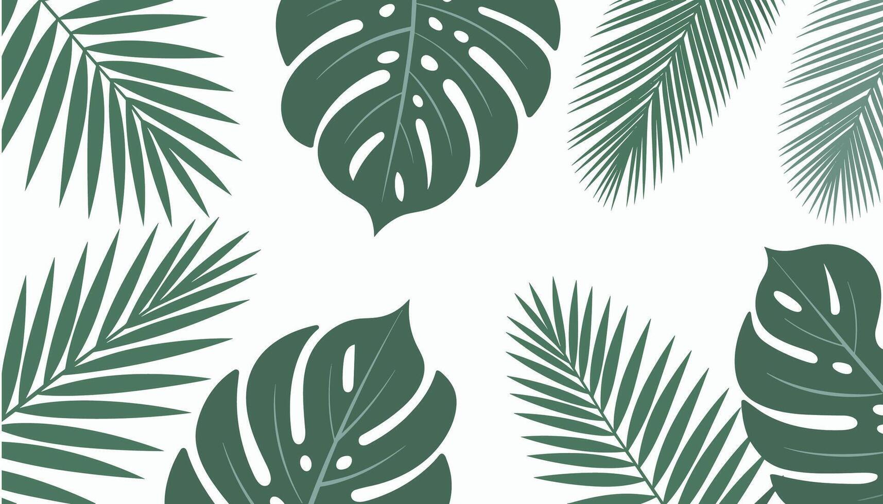 A visually rich background decorated with overlapping tropical leaves in bright green hues. vector