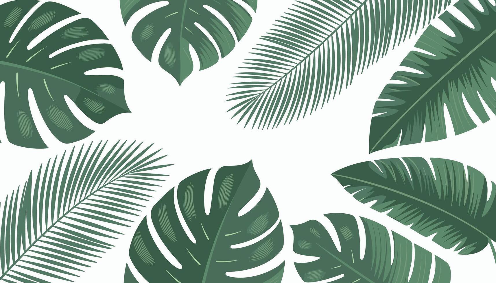 A serene and exotic background showcasing fresh tropical leaves in a green palette. vector