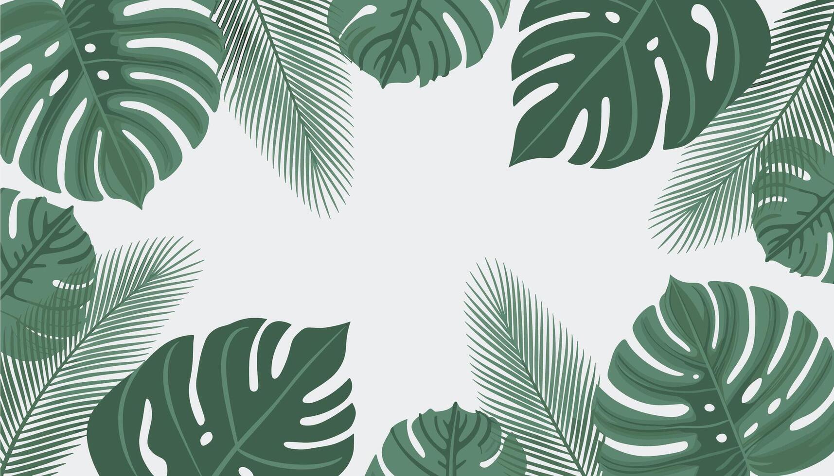 A stylish background design filled with different types of tropical leaves in shades of green. vector