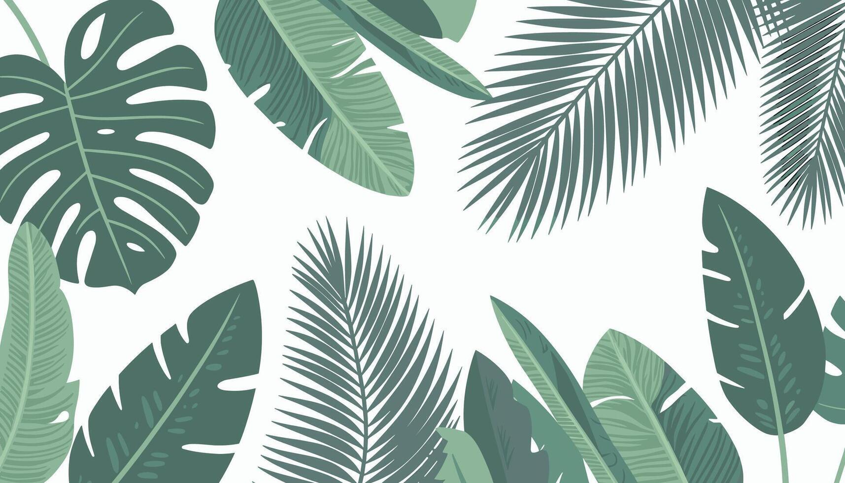 A beautifully textured backdrop featuring overlapping tropical leaves in green tones. vector