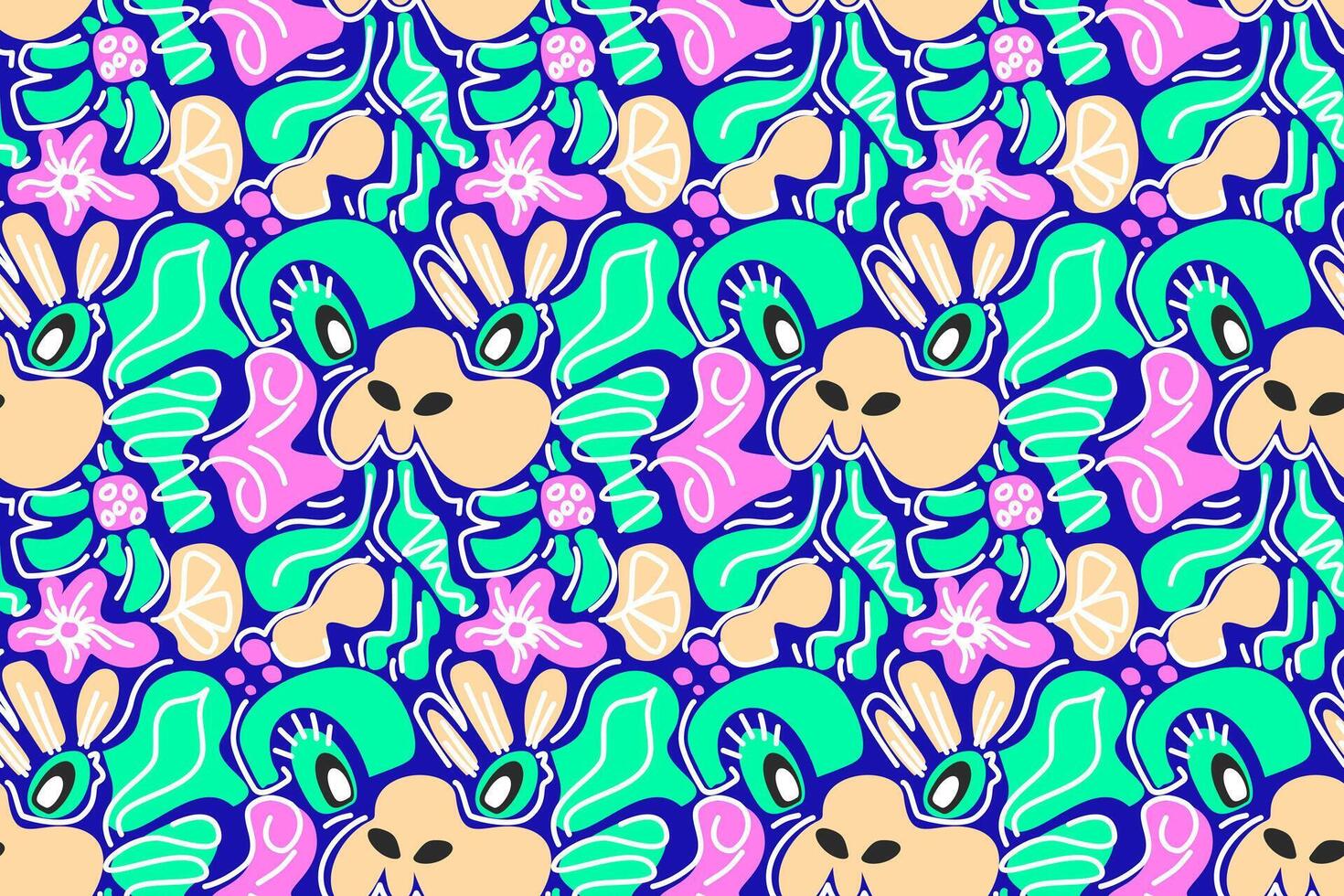 Vibrant seamless pattern with abstract, playful shapes and bold colors, evoking a sense of fun and creativity. Perfect for kids' apparel, playful branding, and designs that need an energetic touch vector