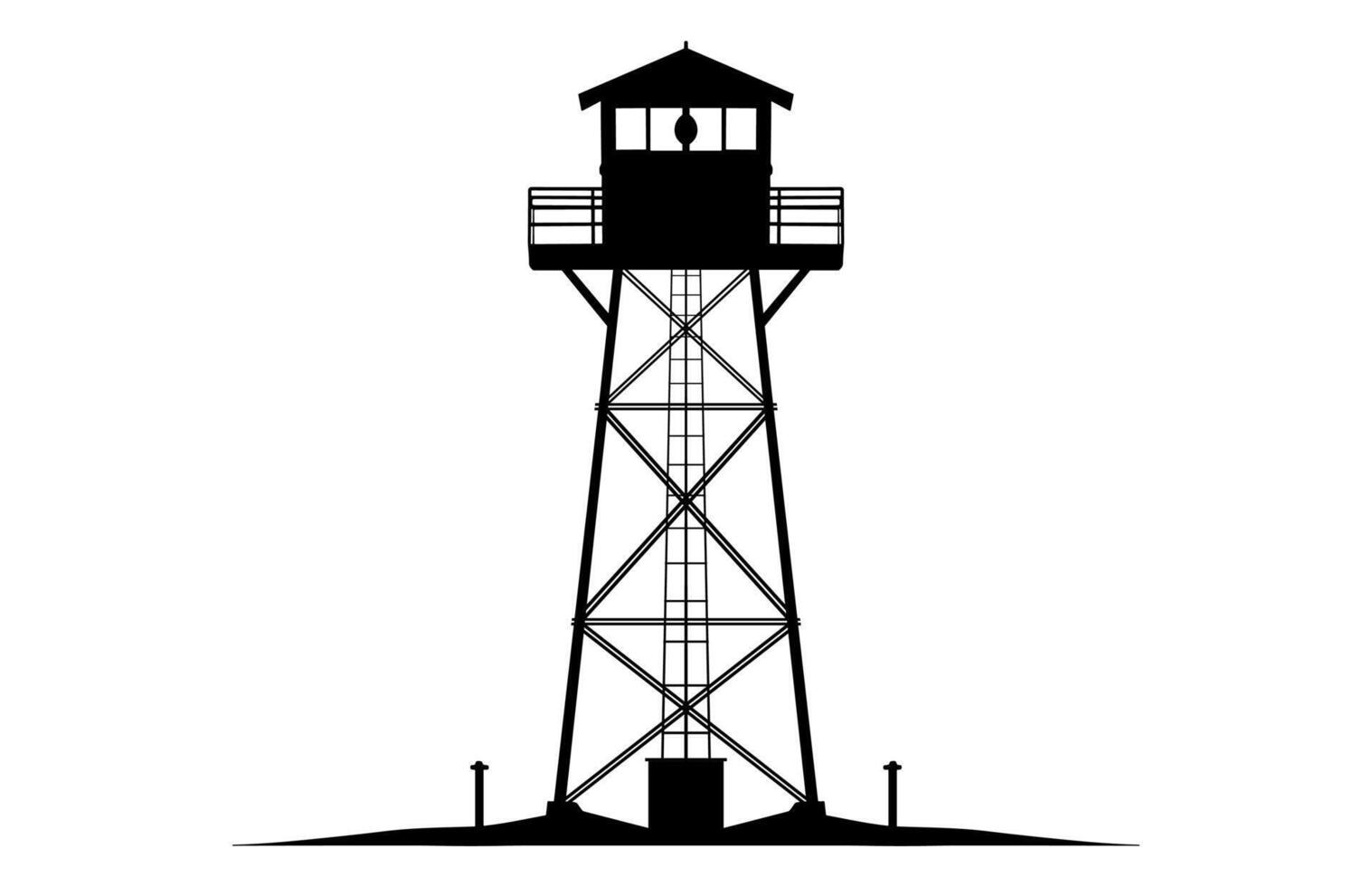 Fire Lookout Tower Black Clipart Silhouette isolated on a white background vector