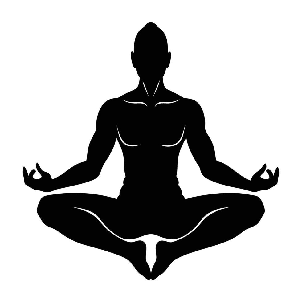 Calm black martial artist meditating in serene posture with subtle silhouette vector