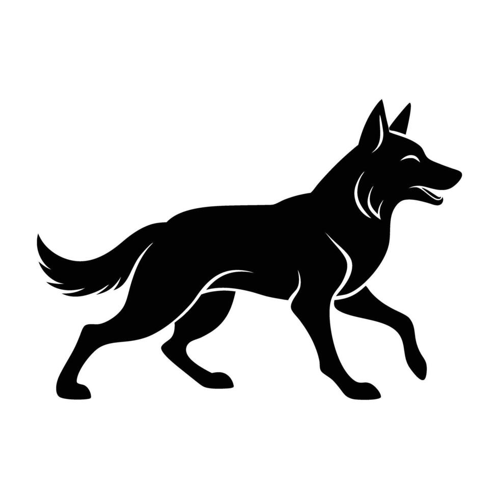 A strong German shepherd running energetically with powerful stride and vigor vector