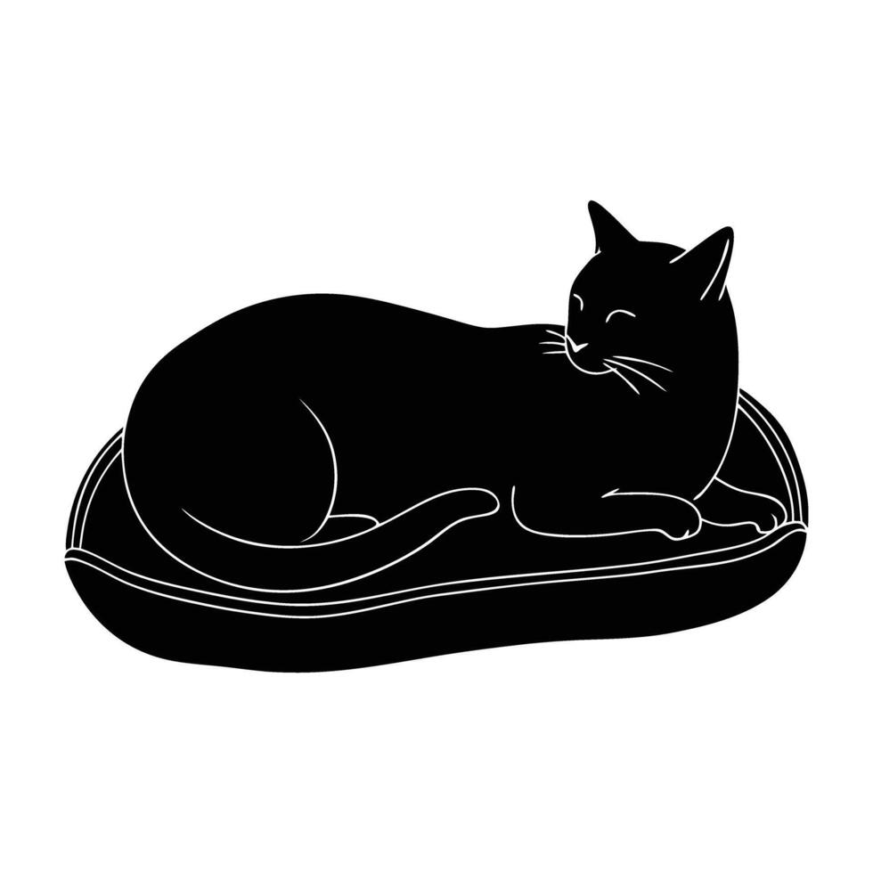Graceful cat lying on cushion stretched out comfortably with soft silhouette detail vector