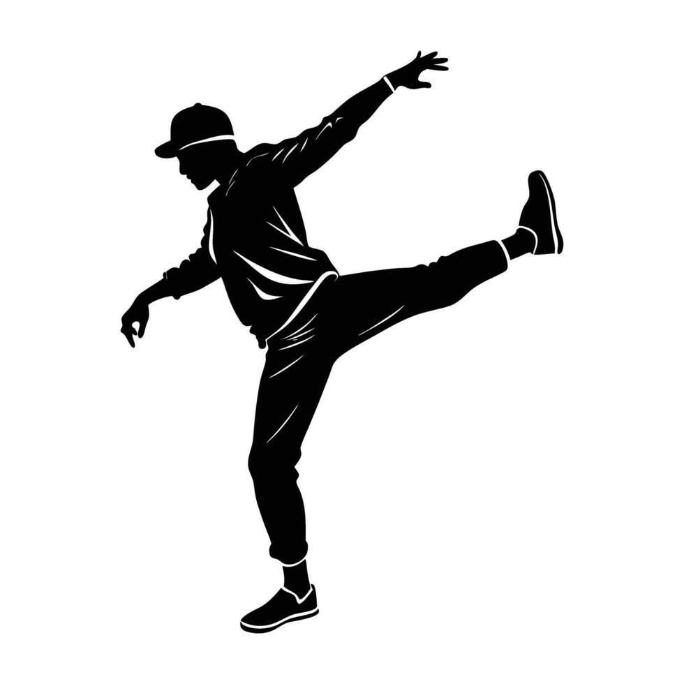 A bold hip hop dancer performing a high knee lift with energetic flair silhouette vector