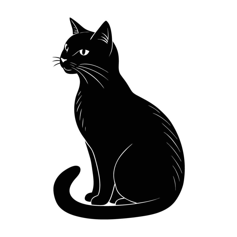 Inquisitive cat with head tilted listening intently and exhibiting graceful silhouette vector