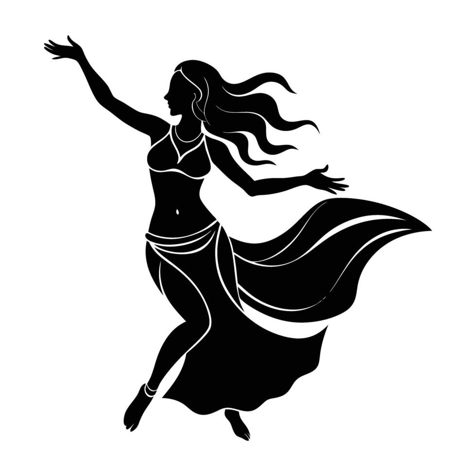 Elegant belly dancer gracefully moving hips in fluid motion silhouette vector