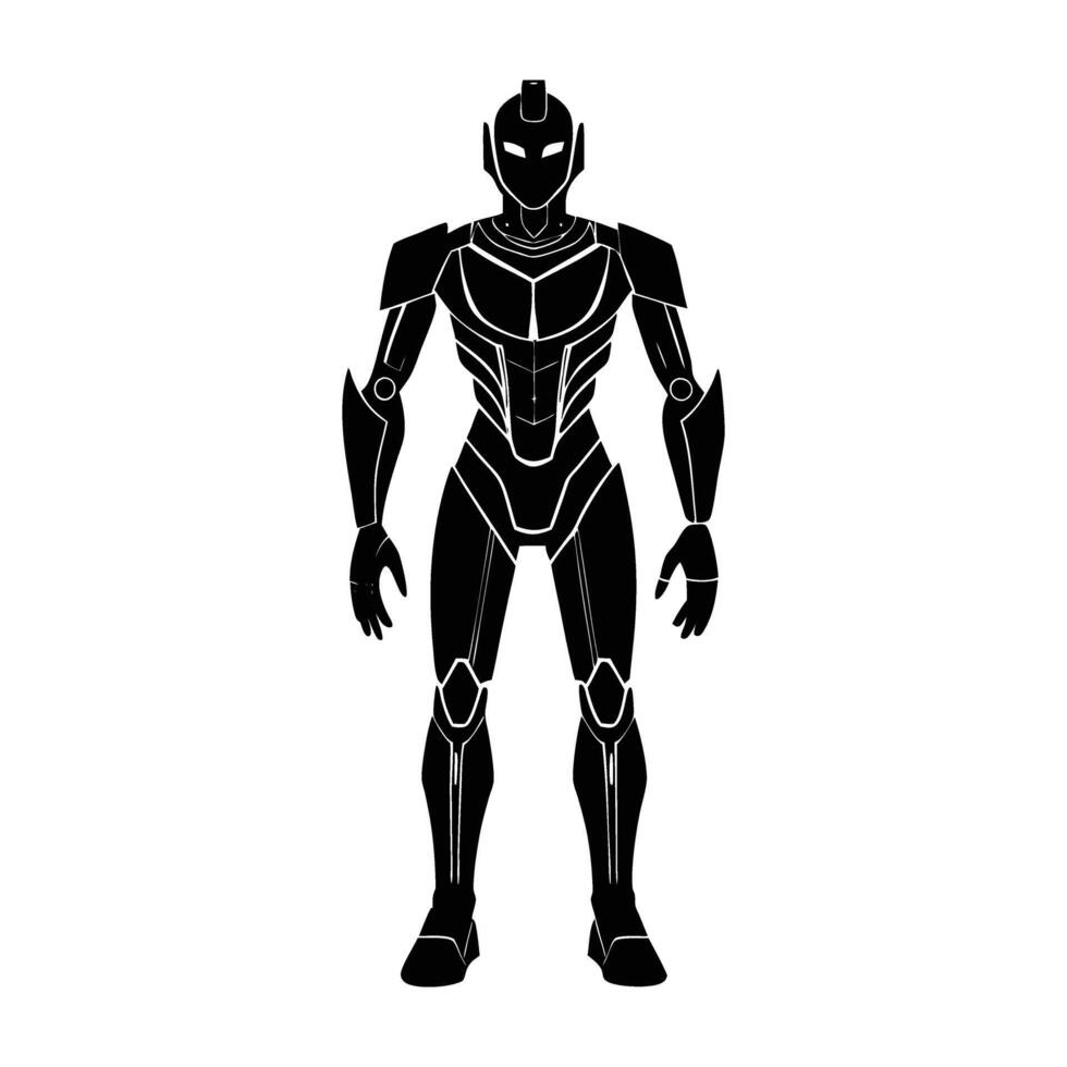 Futuristic humanoid robot standing confidently in isolated silhouette design for innovation vector