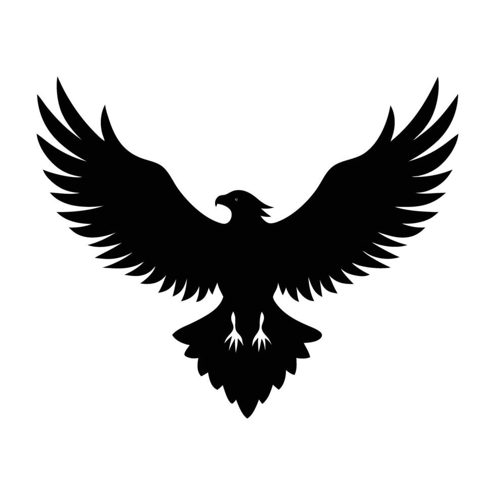 Powerful eagle gliding with wings fully spread in clean isolated silhouette composition vector